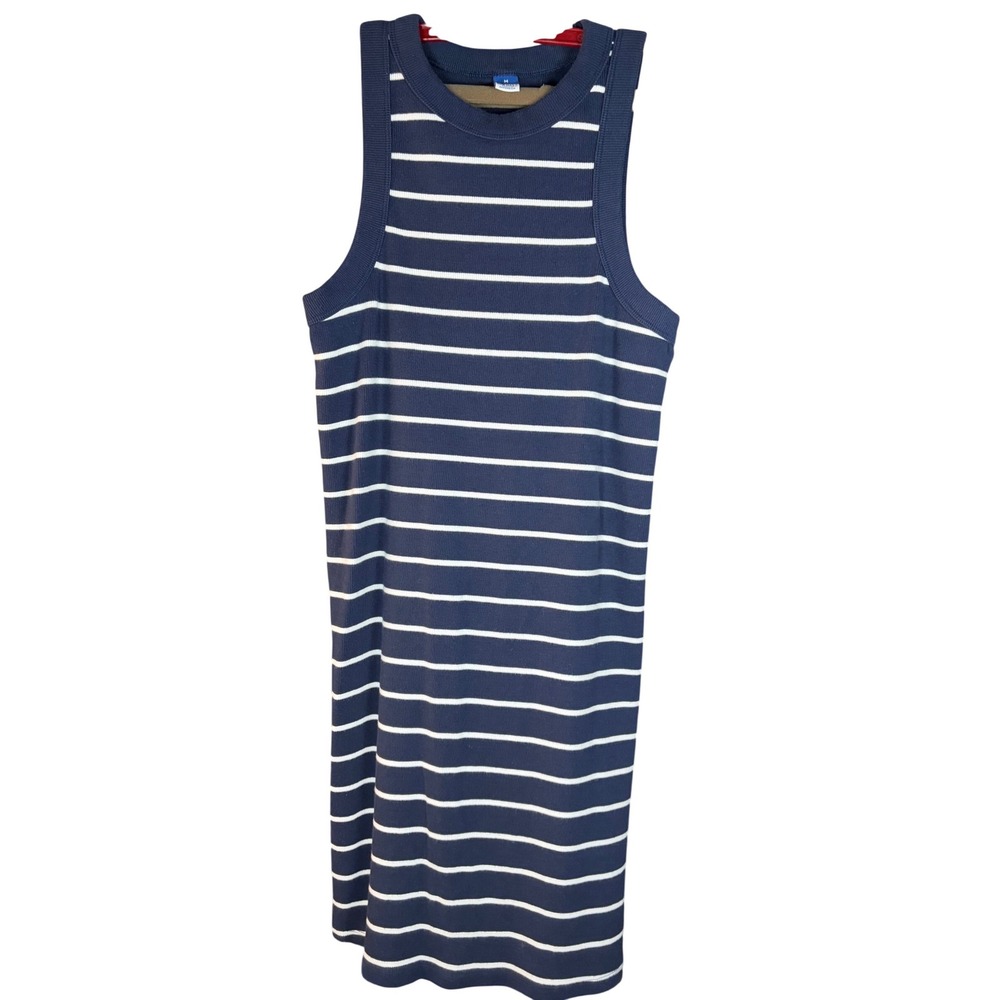 Old Navy Womens Ribbed Sleeveless Shift Dress Navy Blue White Striped Size M - Picture 2 of 7